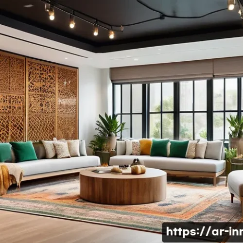 혁신경영과 조직문화 개선 사례 - A modern open-plan office space designed for an Arabic corporate environment, featuring diverse empl...