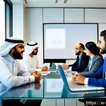 혁신경영컨설팅 주요 실패 요인 분석 - A modern corporate office setting in a Middle Eastern company, featuring a diverse group of Arabic-s...